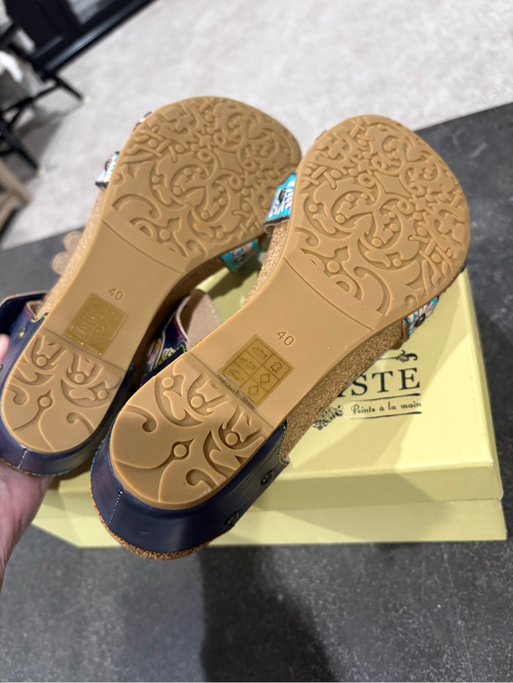 L’ARTISTE Delight by Spring Step Leather Floral Cork Wedge Sandals Sz 40 US 9 - Picture 7 of 10
